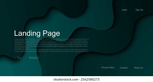 Modern and simple dark green design for landing page abstract background with realistic wave pattern. Eps10 vector