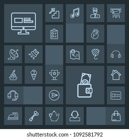 Modern, simple, dark vector icon set with buy, telephone, temperature, message, wallet, security, iron, business, web, safe, money, mobile, team, home, bank, purse, service, support, clothes icons