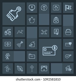 Modern, simple, dark vector icon set with balance, folder, white, soccer, instrument, coin, money, home, leather, house, estate, guitar, pitch, bag, wear, lipstick, business, video, paint, card icons