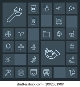Modern, simple, dark vector icon set with travel, bank, package, chart, delete, engineer, bugle, sign, route, repair, picking, builder, industry, delivery, location, account, safe, navigation icons