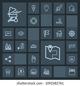 Modern, simple, dark vector icon set with ship, yacht, pin, sign, file, cafe, coffee, folder, presentation, web, water, map, road, barbecue, money, blank, protect, house, location, ocean, people icons