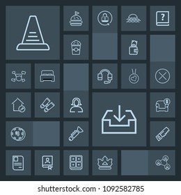 Modern, simple, dark vector icon set with purse, luck, display, face, game, furniture, interior, lady, saw, id, money, sign, technology, queen, download, casino, couch, trumpet, concept, dollar icons