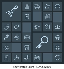 Modern, simple, dark vector icon set with video, environment, money, financial, internet, reload, bus, sound, white, inflatable, tree, boy, water, audio, radio, transport, speed, summer, key, tv icons