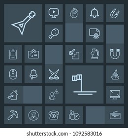 Modern, simple, dark vector icon set with industry, key, bell, estate, certificate, ball, technology, scene, beach, achievement, property, ocean, picking, light, online, screen, diploma, baja,  icons