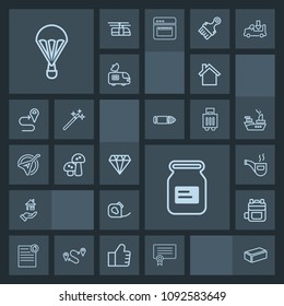 Modern, simple, dark vector icon set with brick, tobacco, friction, construction, telephone, backpack, real, container, house, jewelry, property, home, tape, rucksack, parachuting, leather, rent icons