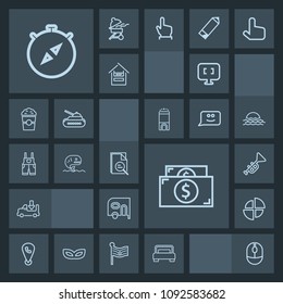 Modern, simple, dark vector icon set with truck, bedroom, graph, bugle, technology, north, map, double, mobile, trumpet, van, lorry, compass, south, sea, pc, currency, musical, click, chart, bed icons