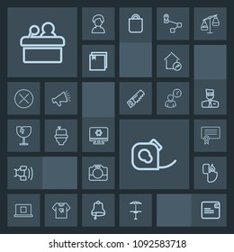Modern, simple, dark vector icon set with tape, purse, light, internet, money, camera, real, film, presentation, computer, pub, business, telephone, electrical, wallet, bar, profile, friction icons
