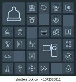 Modern, simple, dark vector icon set with standing, sport, player, video, game, car, hat, audio, retro, communication, rocket, head, tripod, transport, vehicle, fashion, people, sound, space icons