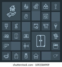 Modern, Simple, Dark Vector Icon Set With Internet, Web, Communication, Sea, Estate, Cupboard, Tag, Summer, Property, Interior, Sign, Airplane, Hanger, Video, Snorkel, Aircraft, Online, Room Icons