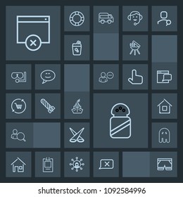Modern, simple, dark vector icon set with computer, white, barbecue, halloween, trolley, ingredient, explosion, scary, bomb, horror, fire, online, power, account, fear, meat, house, salt, sign,  icons