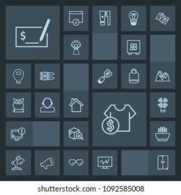 Modern, simple, dark vector icon set with food, trend, check, cabinet, business, seamark, cell, telephone, lock, safety, cost, interior, desktop, security, internet, pen, sale, table, shop, soup icons