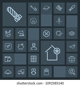 Modern, simple, dark vector icon set with finance, estate, person, apartment, sky, bomb, pretty, chat, internet, communication, professional, road, fire, boy, man, search, parachute, present icons
