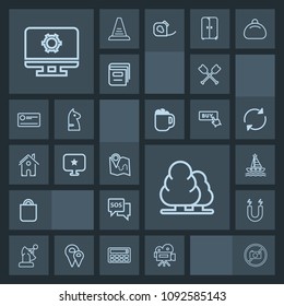 Modern, simple, dark vector icon set with science, oar, landscape, forbidden, field, tripod, present, yacht, canoe, sos, camera, satellite, sign, space, magnetic, earth, video, location, movie icons