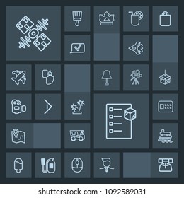 Modern, simple, dark vector icon set with ship, map, pin, competition, boat, truck, cream, plane, dumper, safe, success, vessel, vehicle, telephone, box, food, ocean, tipper, delivery, call, ice icons