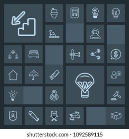 Modern, simple, dark vector icon set with cosmonaut, space, location, fast, law, jump, business, parachuting, profile, construction, center, open, science, lawyer, rain, online, legal, cycle, up icons