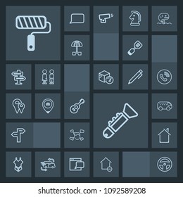 Modern, simple, dark vector icon set with building, fashion, paint, man, property, house, music, roller, move, home, tool, work, trumpet, job, left, musical, utensil, kitchen, removal, business icons