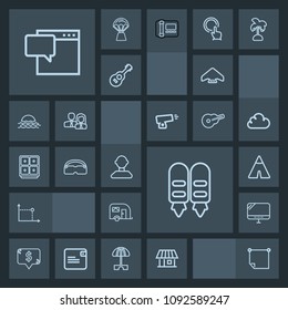 Modern, simple, dark vector icon set with money, building, paper, laptop, sky, tent, message, jump, traffic, stick, bubble, profile, camp, safe, transportation, computer, chat, geometry, home icons