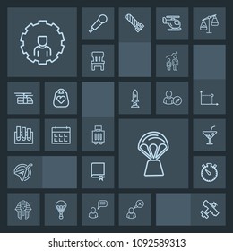 Modern, simple, dark vector icon set with drink, egypt, glass, balloon, clock, bag, growth, hot, flight, musical, aircraft, study, travel, cancel, luggage, account, egyptian, web, baggage, air icons