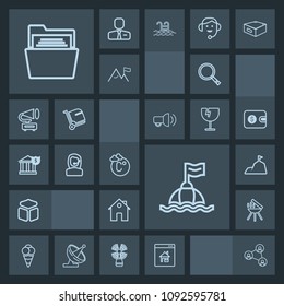 Modern, simple, dark vector icon set with sign, blank, nature, home, cooking, screen, communication, blue, thermometer, office, real, bbq, online, temperature, square, house, water, cube, scale icons
