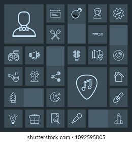 Modern, simple, dark vector icon set with construction, social, palm, sport, music, internet, shuttle, hit, white, shovel, concept, idea, launch, environment, profile, cell, hobby, tree, ball icons