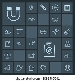 Modern, simple, dark vector icon set with bank, investment, coin, cost, pretty, sport, magnetic, delete, currency, sign, sale, shiny, road, fashion, money, account, object, gift, falling, street icons