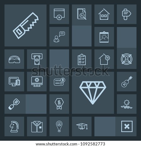 Modern, simple, dark vector icon set with hammer, horse, concert, sunrise, sound, achievement, crystal, kitchen, picture, sign, nature, musical, blank, landscape, jewelry, construction, guitar icons