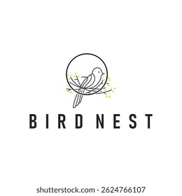 modern simple design bird nest logo, line concept bird house shelter, flying animal template illustration symbol branding product brand