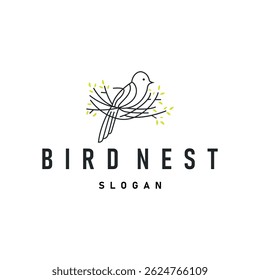 modern simple design bird nest logo, line concept bird house shelter, flying animal template illustration symbol branding product brand