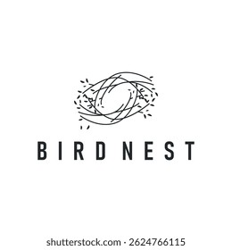 modern simple design bird nest logo, line concept bird house shelter, flying animal template illustration symbol branding product brand