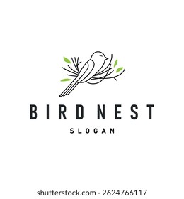 modern simple design bird nest logo, line concept bird house shelter, flying animal template illustration symbol branding product brand