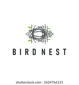 modern simple design bird nest logo, line concept bird house shelter, flying animal template illustration symbol branding product brand