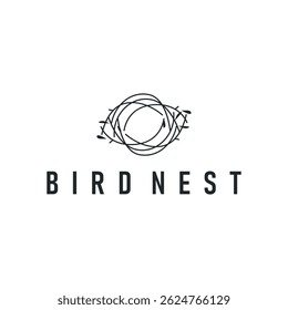 modern simple design bird nest logo, line concept bird house shelter, flying animal template illustration symbol branding product brand