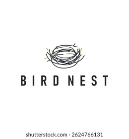 modern simple design bird nest logo, line concept bird house shelter, flying animal template illustration symbol branding product brand