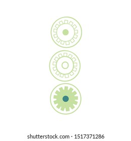 Modern simple design of a green gear. Logo representing the adjustments settings of a devise.