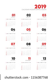 modern simple design year 2019 calendar vector template