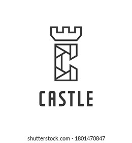 Modern Simple Digital Initial / letter C with Castle Design Logo Vector. Castle logo with creative letter C logo icon