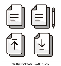 Modern and simple document icon. Upload and download icons, editable lines. Design illustration