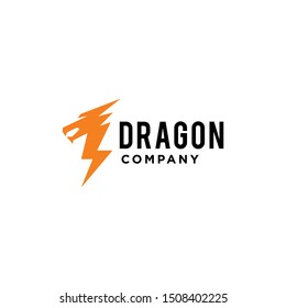 modern simple dragon logo icon vector illustration combined with lightning symbol thunder