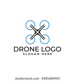 Logotipo moderno y simple de dron en forma geométrica y elemento minimalista