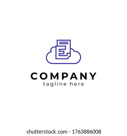 Modern simple E initial with folder and cloud for cloud storage icon or logo template