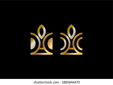 Modern Simple Eco Leaf Round Monogram Golden Logogram Vector