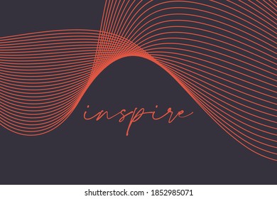 Modern, simple, elegant graphic design of a word "Inspire" with repeated wavy lines in orange and grey colors. Handwritten typography.