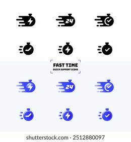 Modern and simple Fast time Quick support and 24 hours service icons set