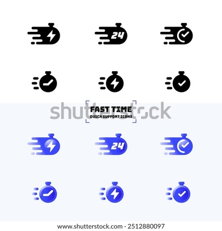 Modern and simple Fast time Quick support and 24 hours service icons set