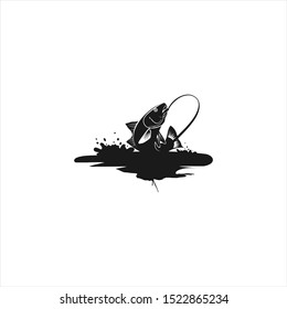 Modern simple fishing vector illustration in black color. Sport logo template. Holiday and recreation icon design inspiration