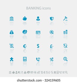 Modern simple flat design banking icons with reflections