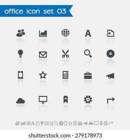 Modern simple flat design office icons set 3 with reflection