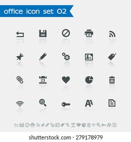 Modern simple flat design office icons set 2 with reflection