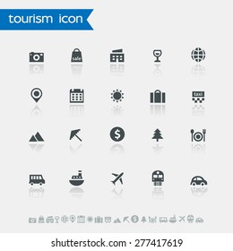 Modern simple flat design tourism icons with reflection