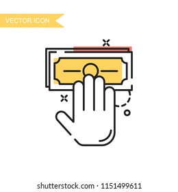 Modern and simple flat vector illustration. Icon of a man's hand and money. Image for website, presentation, interface on white isolated background.